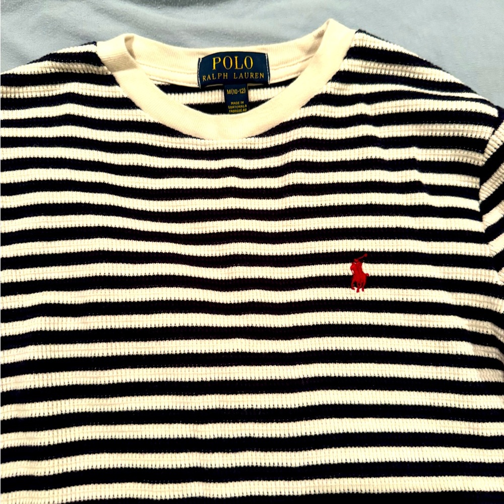 Polo Ralph Lauren Kids Cream and Navy Waffle Knit Top